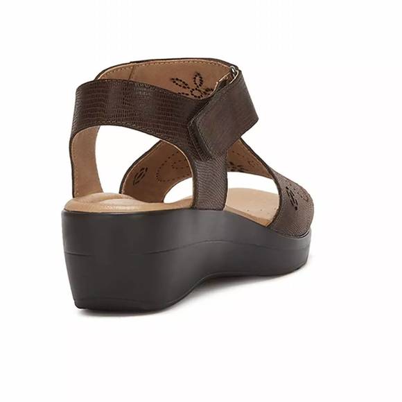 NEW ANDREA women's leather wedge sandals with plush footbed in brown - Picture 4 of 4